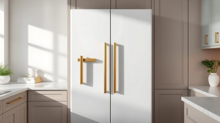 white fridge with gold handles
